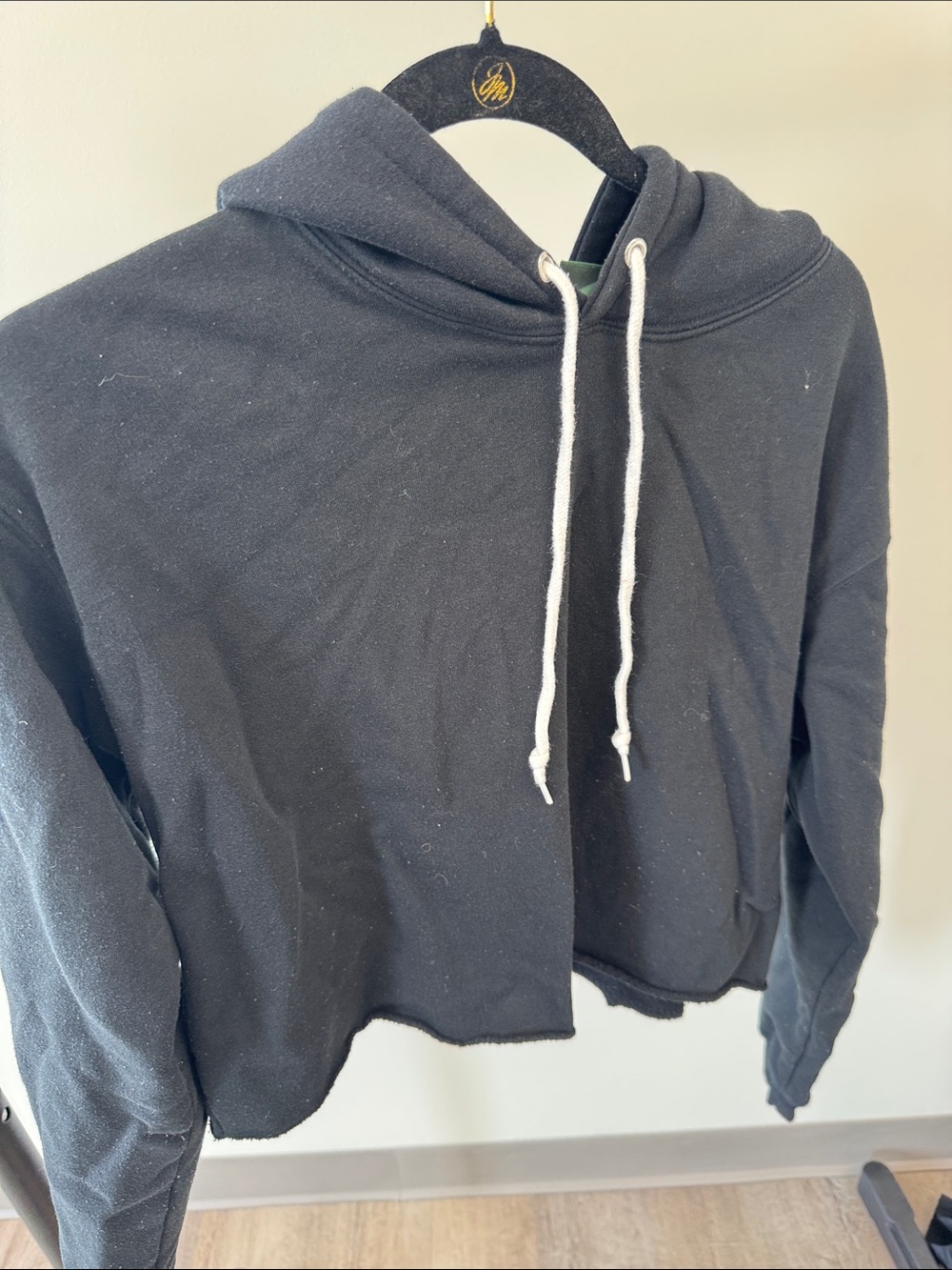 wild fable Black Cropped Hoodie with White Drawstrings